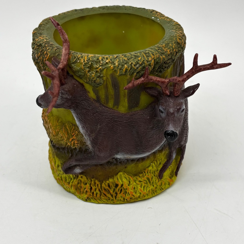 Vintage 2002 REP Deer Buck Resin Pencil Cup Planter Woodland Cabin Decor Coozie